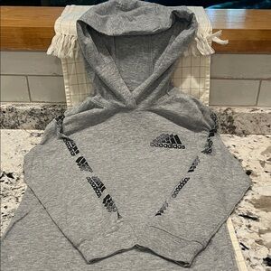 Adidas Logo-sleeve Pull-over Heather Gray Hoodie with Black Logo
